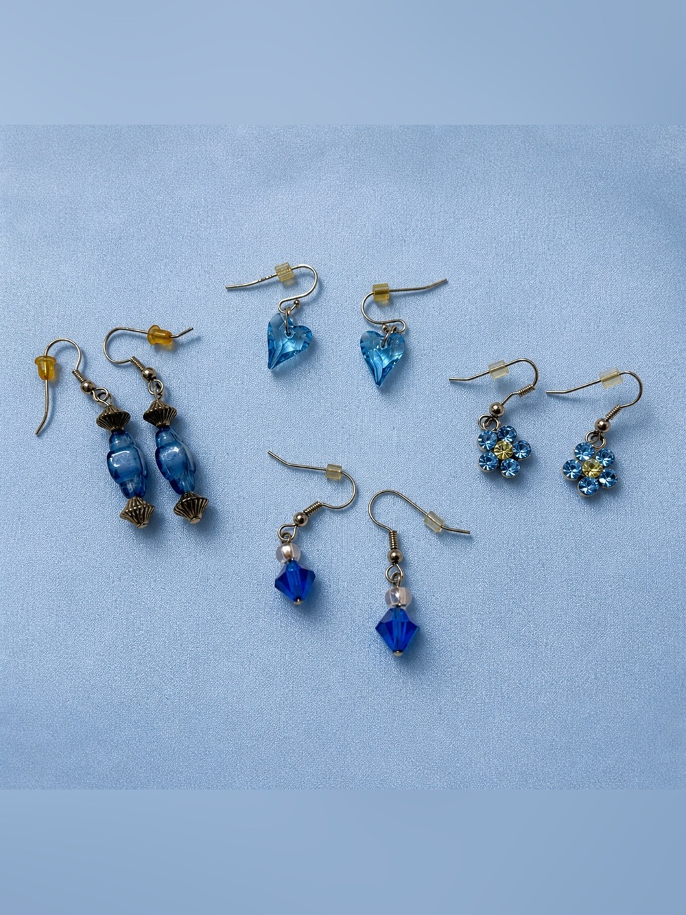 Blue & Silver Dangle Earrings 4 Pairs Floral Heart Drop Earrings Costume Jewelry